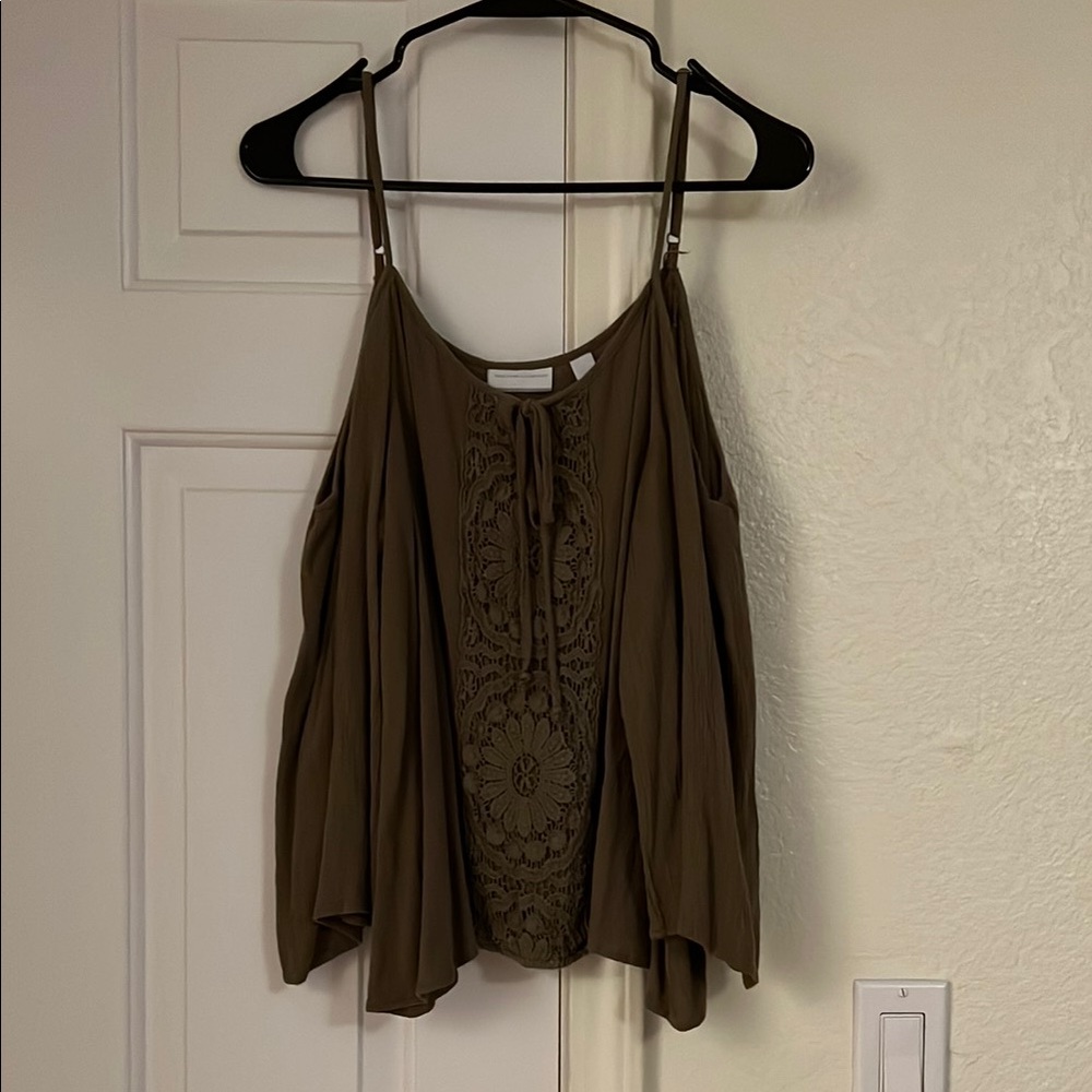 Green Blouse with Crochet Details